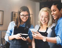 Happy People at Work looking at Phone