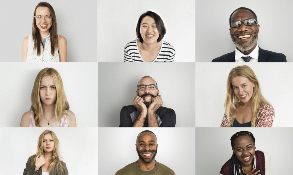 A studio portrait collage of diverse people