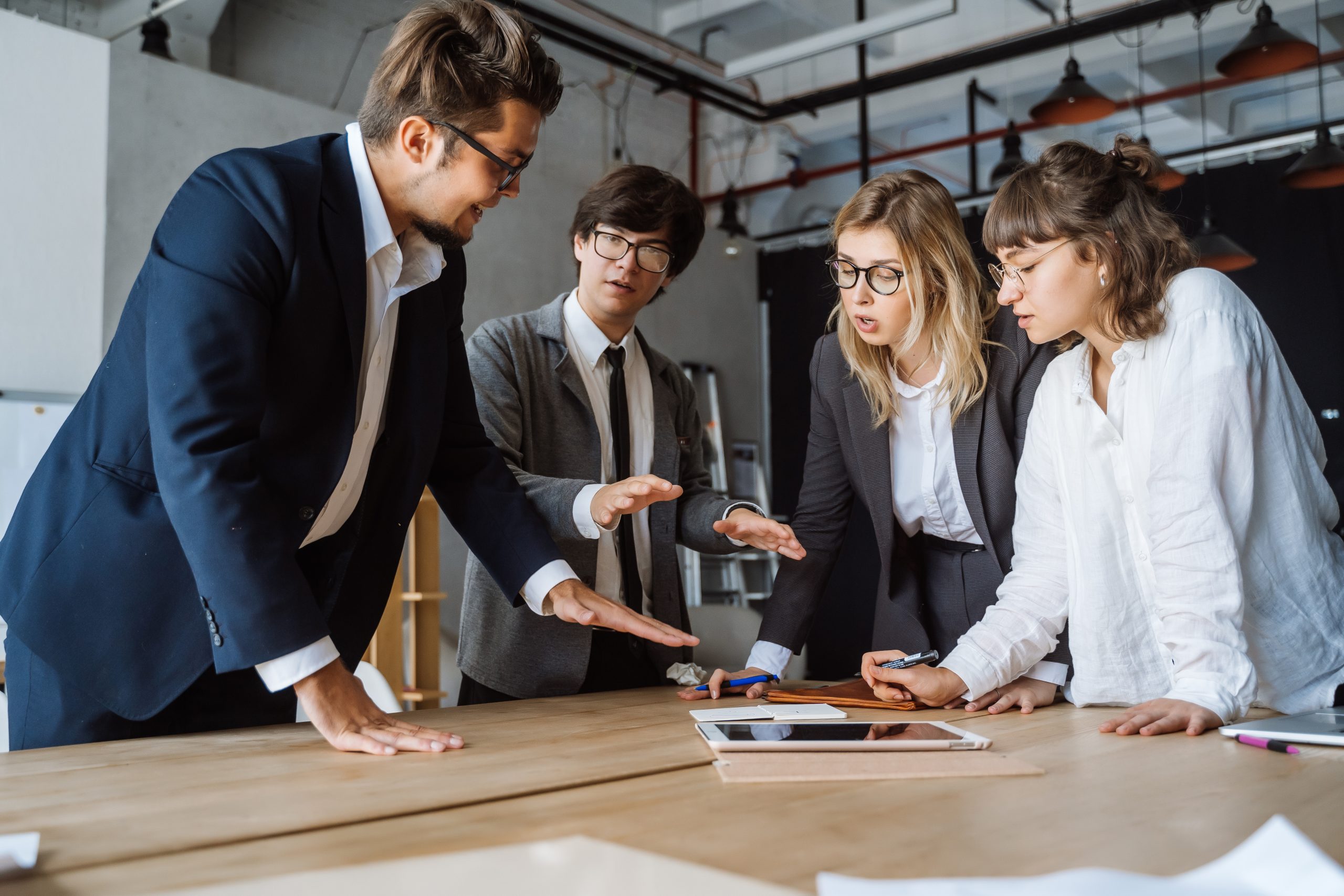 Business people having discussion, dispute or disagreement at meeting or Resolving problems